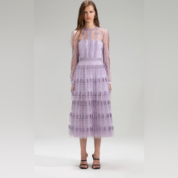 Self Portrait Lilac Tiered Midi Dress - Picture 1 of 16